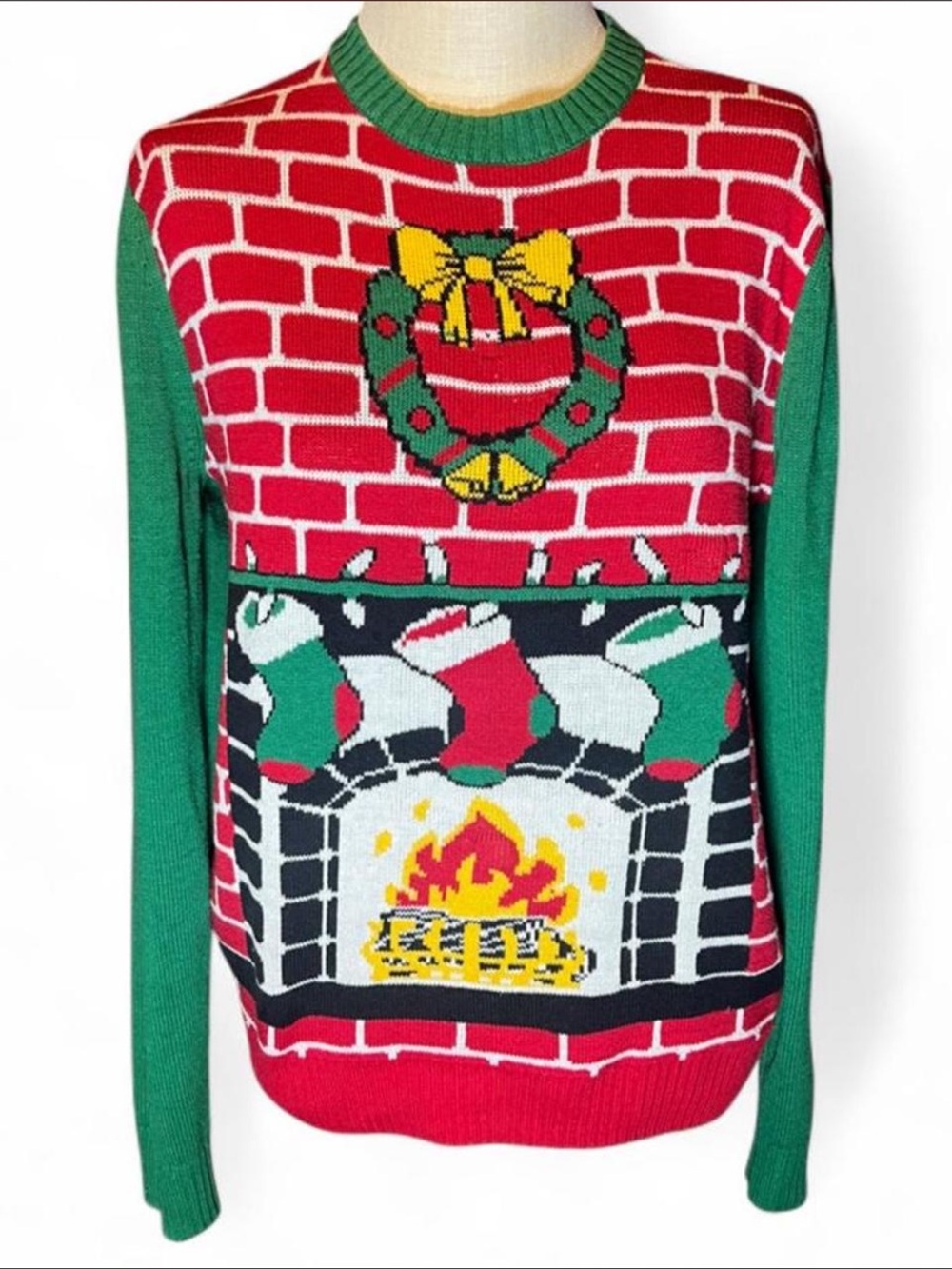 ❤️Festive Green & Red Holiday Fireplace Sweater by Ugly Christmas Sweater